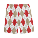 White Red And Beige Argyle Pattern Print Men's Sports Shorts