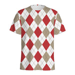 White Red And Beige Argyle Pattern Print Men's Sports T-Shirt