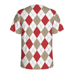 White Red And Beige Argyle Pattern Print Men's Sports T-Shirt