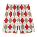 White Red And Beige Argyle Pattern Print Men's Swim Trunks