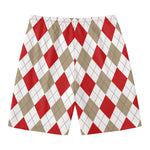 White Red And Beige Argyle Pattern Print Men's Swim Trunks
