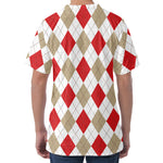White Red And Beige Argyle Pattern Print Men's Velvet T-Shirt