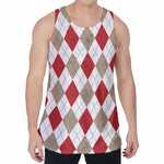 White Red And Beige Argyle Pattern Print Men's Velvet Tank Top