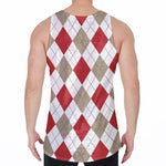 White Red And Beige Argyle Pattern Print Men's Velvet Tank Top