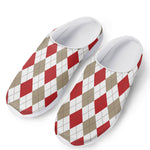 White Red And Beige Argyle Pattern Print Mesh Casual Shoes