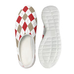 White Red And Beige Argyle Pattern Print Mesh Casual Shoes