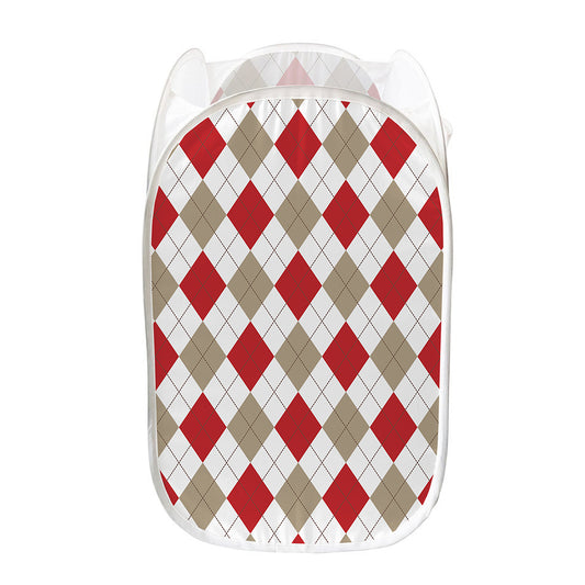 White Red And Beige Argyle Pattern Print Mesh Laundry Hamper