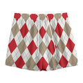 White Red And Beige Argyle Pattern Print Mesh Shorts