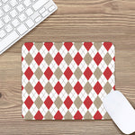White Red And Beige Argyle Pattern Print Mouse Pad
