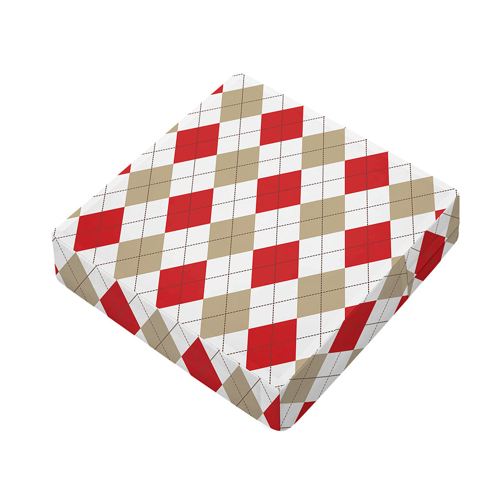 White Red And Beige Argyle Pattern Print Outdoor Seat Cushion Cover
