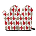 White Red And Beige Argyle Pattern Print Oven Mitts