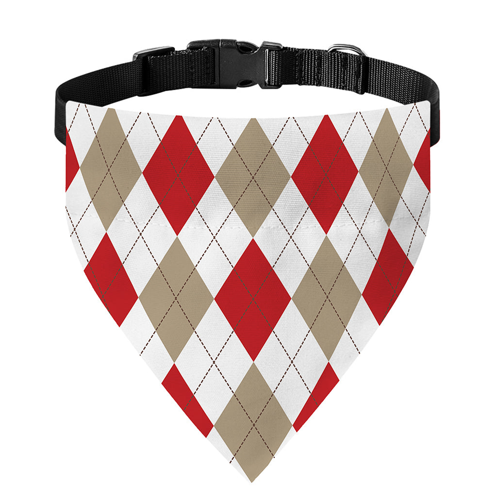 White Red And Beige Argyle Pattern Print Over The Collar Dog Bandana