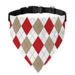 White Red And Beige Argyle Pattern Print Over The Collar Dog Bandana