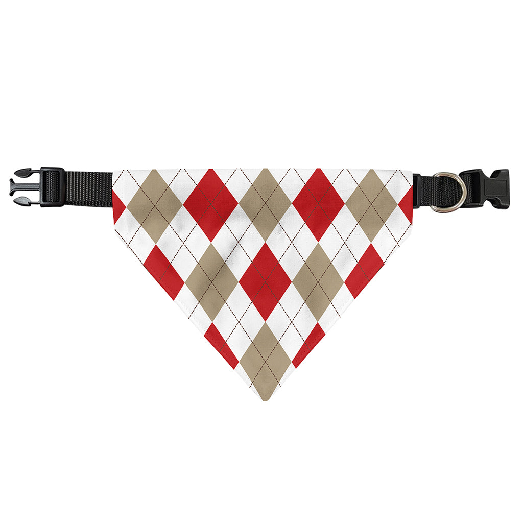 White Red And Beige Argyle Pattern Print Over The Collar Dog Bandana