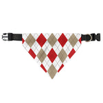 White Red And Beige Argyle Pattern Print Over The Collar Dog Bandana