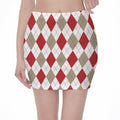 White Red And Beige Argyle Pattern Print Pencil Mini Skirt