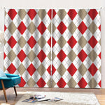 White Red And Beige Argyle Pattern Print Pencil Pleat Curtains