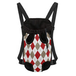 White Red And Beige Argyle Pattern Print Pet Carrier Backpack