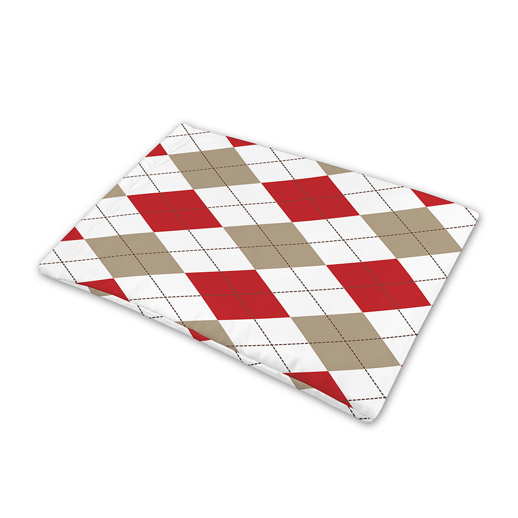 White Red And Beige Argyle Pattern Print Pet Cooling Mat Cover