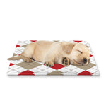 White Red And Beige Argyle Pattern Print Pet Cooling Mat Cover