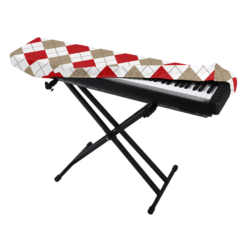 White Red And Beige Argyle Pattern Print Piano Keyboard Cover