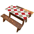 White Red And Beige Argyle Pattern Print Picnic Table Cover