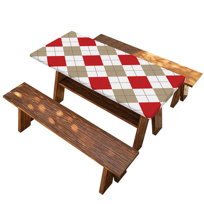 White Red And Beige Argyle Pattern Print Picnic Table Cover