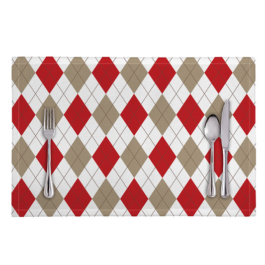 White Red And Beige Argyle Pattern Print Placemat