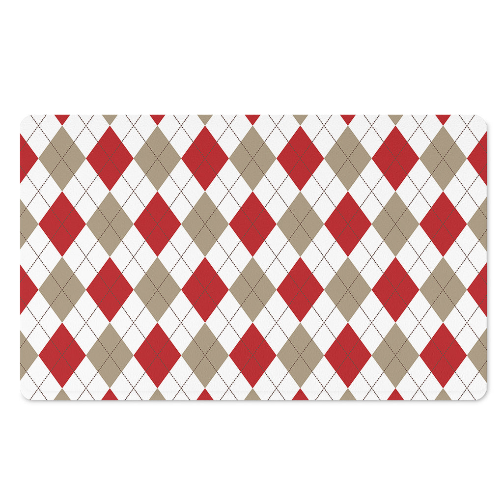 White Red And Beige Argyle Pattern Print Polyester Doormat