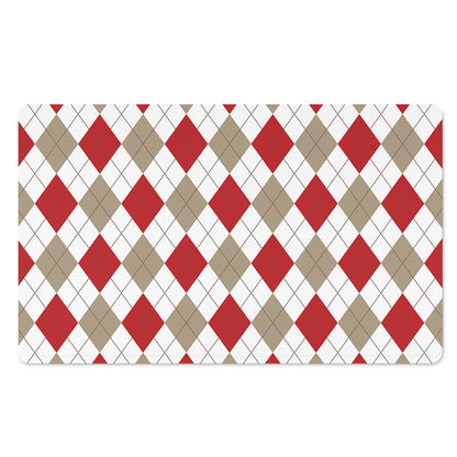 White Red And Beige Argyle Pattern Print Polyester Doormat