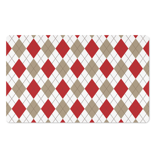 White Red And Beige Argyle Pattern Print Polyester Doormat