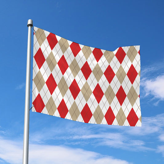 White Red And Beige Argyle Pattern Print Polyester Flag