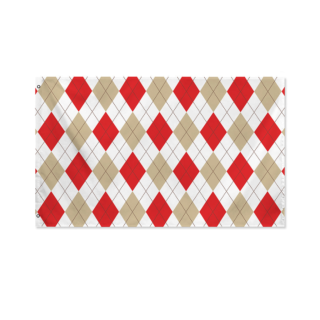 White Red And Beige Argyle Pattern Print Polyester Flag
