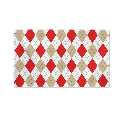 White Red And Beige Argyle Pattern Print Polyester Flag