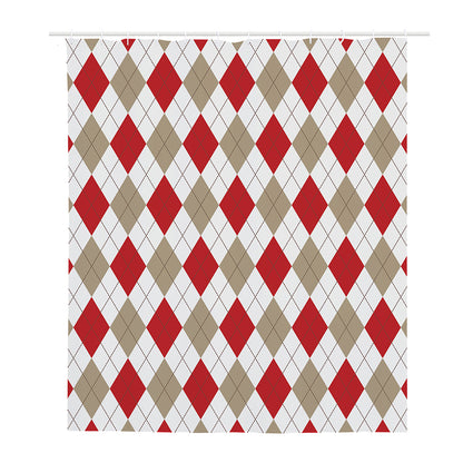 White Red And Beige Argyle Pattern Print Polyester Shower Curtain
