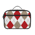 White Red And Beige Argyle Pattern Print Portable Lunch Bag