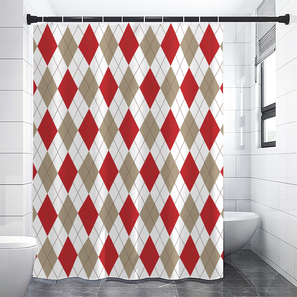 White Red And Beige Argyle Pattern Print Premium Shower Curtain