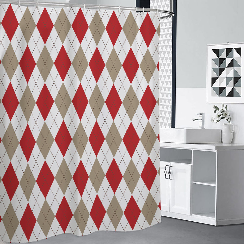 White Red And Beige Argyle Pattern Print Premium Shower Curtain