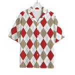 White Red And Beige Argyle Pattern Print Rayon Hawaiian Shirt