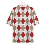 White Red And Beige Argyle Pattern Print Rayon Hawaiian Shirt