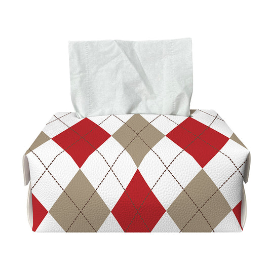 White Red And Beige Argyle Pattern Print Rectangle Tissue Box Cover