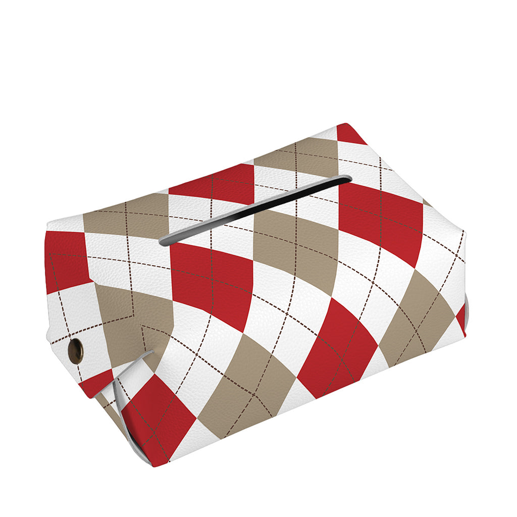 White Red And Beige Argyle Pattern Print Rectangle Tissue Box Cover