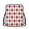 White Red And Beige Argyle Pattern Print Rectangular Crossbody Bag