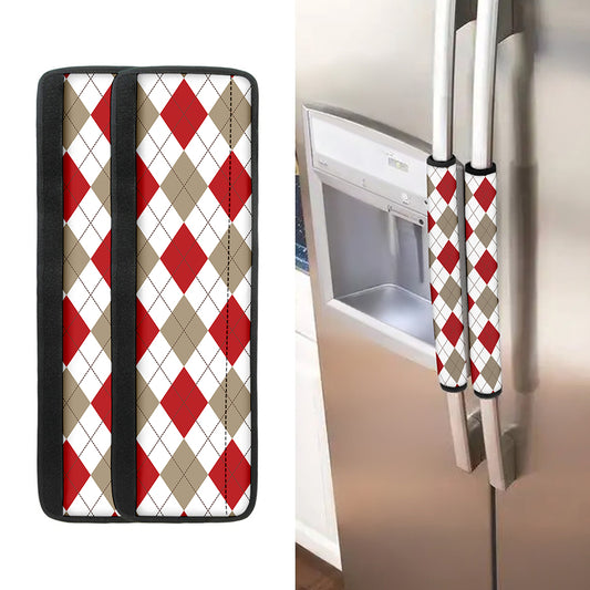 White Red And Beige Argyle Pattern Print Refrigerator Handle Covers