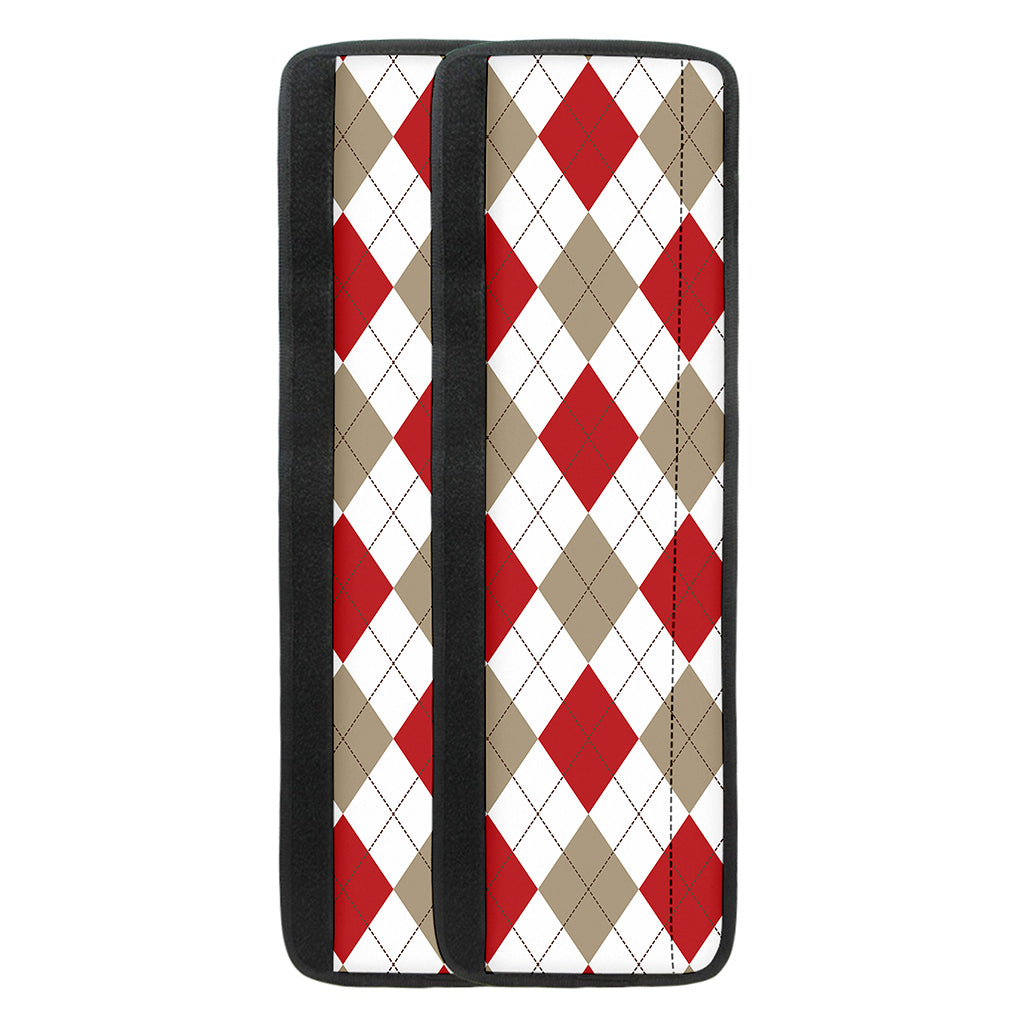 White Red And Beige Argyle Pattern Print Refrigerator Handle Covers