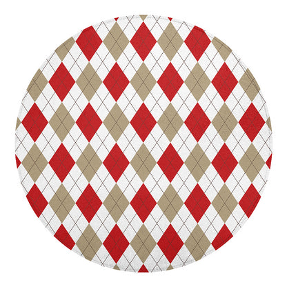 White Red And Beige Argyle Pattern Print Round Blanket