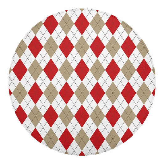 White Red And Beige Argyle Pattern Print Round Blanket