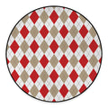 White Red And Beige Argyle Pattern Print Round Floor Mat