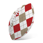 White Red And Beige Argyle Pattern Print Rugby Ball