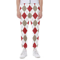 White Red And Beige Argyle Pattern Print Joggers